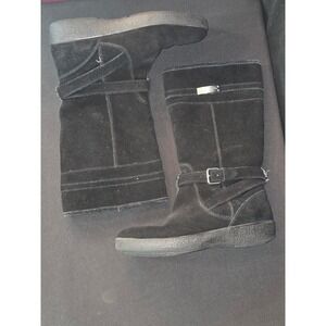 COACH Tallulah Black Suede Buckle Boots Women's US 8B